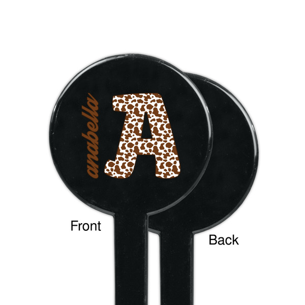 Cow Print Black Plastic 7" Stir Stick - Single Sided - Round - Front & Back