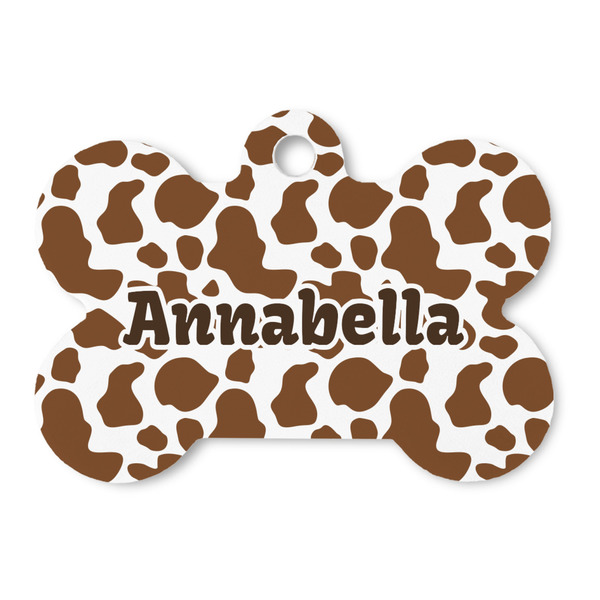 Custom Cow Print Bone Shaped Dog ID Tag (Personalized)