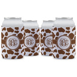 Cow Print Can Cooler (12 oz) - Set of 4 w/ Monogram