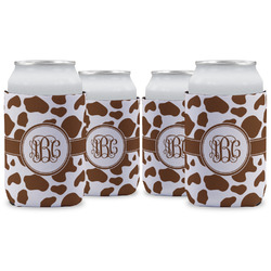 Cow Print Can Cooler (12 oz) - Set of 4 w/ Monogram