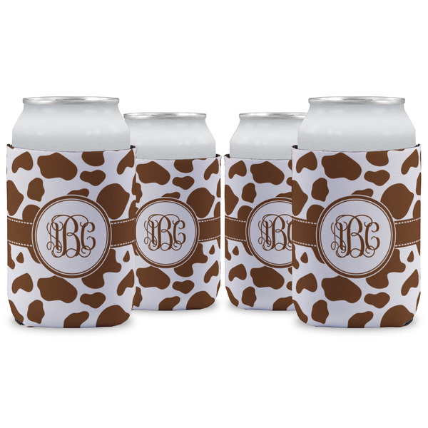 Custom Cow Print Can Cooler (12 oz) - Set of 4 w/ Monogram