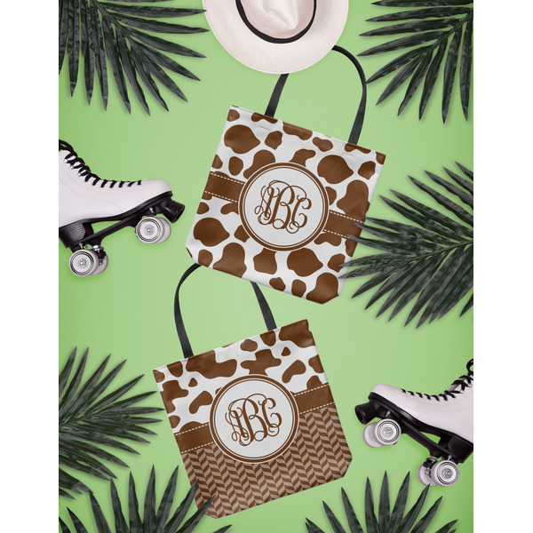 Cow Print Canvas Tote Lifestyle Front and Back