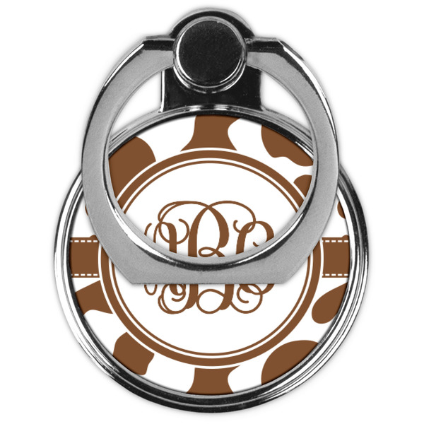 Cow Print Cell Phone Ring Stand & Holder - Front (Collapsed)