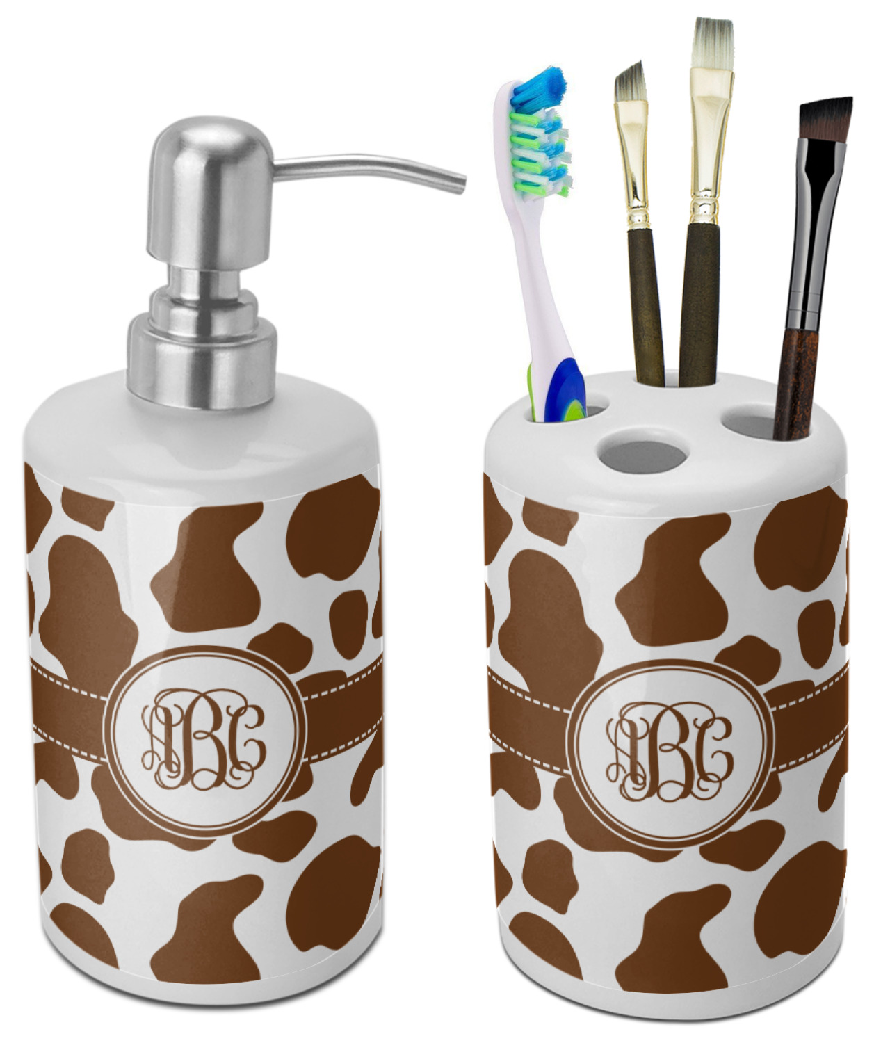 Cow Print Bathroom Accessories Set (Ceramic) (Personalized) YouCustomizeIt