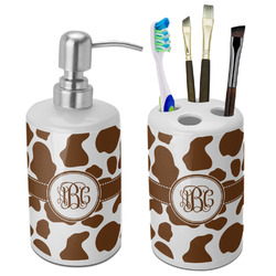 Cow Print Ceramic Bathroom Accessories Set (Personalized)
