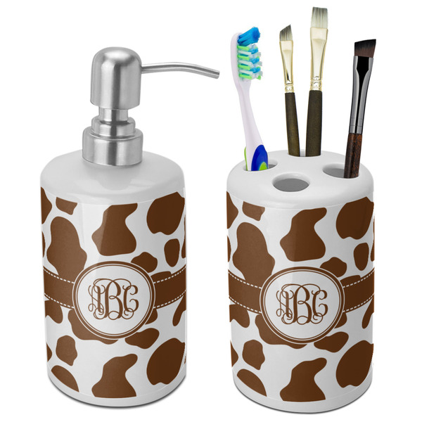 Custom Cow Print Ceramic Bathroom Accessories Set (Personalized)