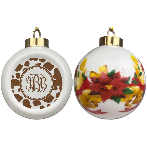 Cow Print Ceramic Christmas Ornament - Poinsettias (APPROVAL)