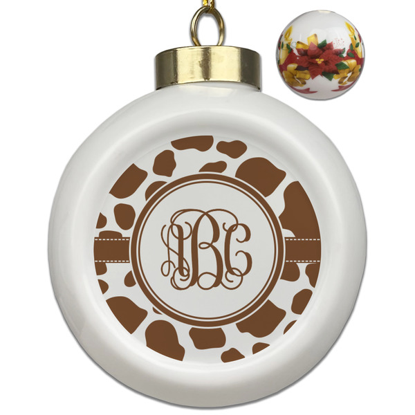 Custom Cow Print Ceramic Ball Ornaments - Poinsettia Garland (Personalized)