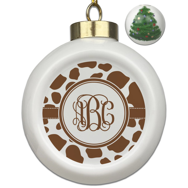 Custom Cow Print Ceramic Ball Ornament - Christmas Tree (Personalized)