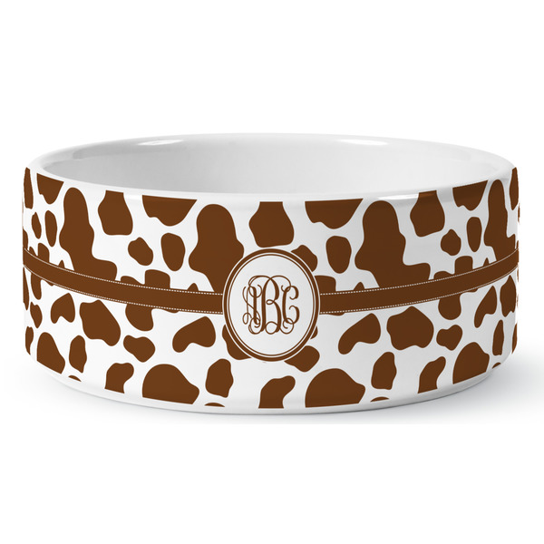 Cow Print Ceramic Dog Bowl - Medium - Front