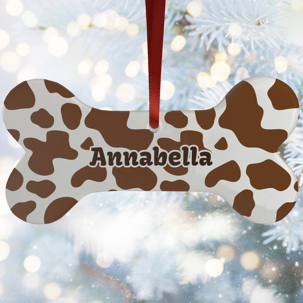 Custom Cow Print Ceramic Dog Ornament w/ Monograms