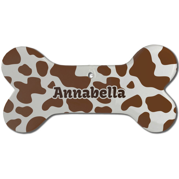 Cow Print Ceramic Flat Ornament - Bone Front