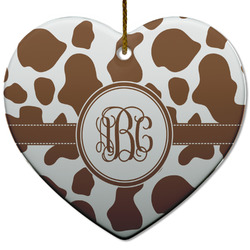 Cow Print Heart Ceramic Ornament w/ Monogram