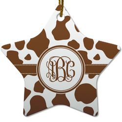 Cow Print Star Ceramic Ornament w/ Monogram