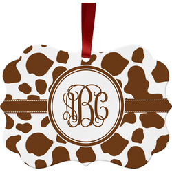 Cow Print Metal Frame Ornament - Double Sided w/ Monogram