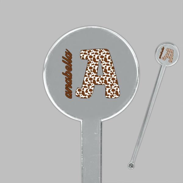 Cow Print Clear Plastic 7" Stir Stick - Round - Closeup
