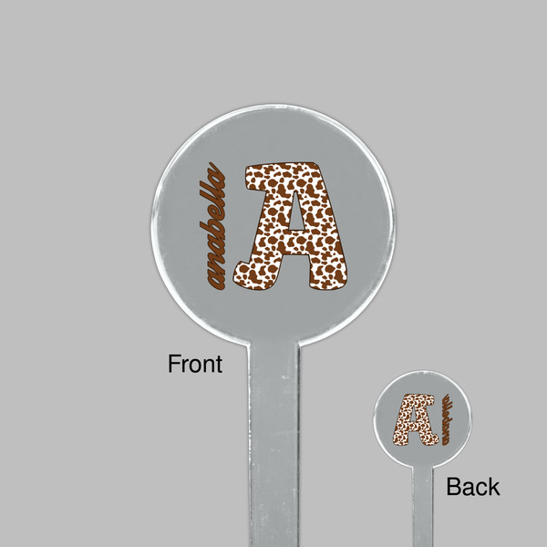 Cow Print Clear Plastic 7" Stir Stick - Round - Front & Back