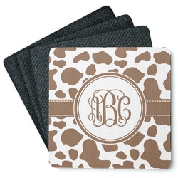Cow Print Square Rubber Backed Coasters - Set of 4 (Personalized)