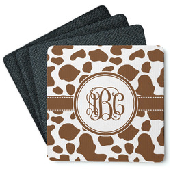 Cow Print Square Rubber Backed Coasters - Set of 4 (Personalized)