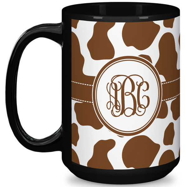 Custom Cow Print 15 Oz Coffee Mug - Black (Personalized)