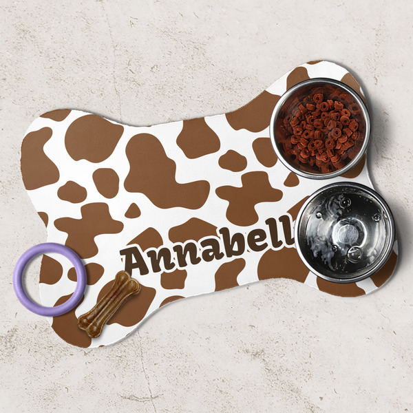 Cow Print Dog Bone Shaped Mat Lifestyle
