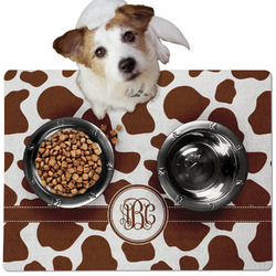 Cow Print Dog Food Mat - Medium w/ Monogram