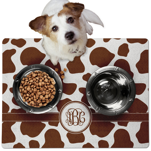 Cow Print Dog Food Mat - Medium LIFESTYLE