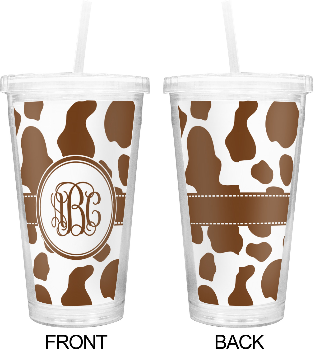 Custom Cow Print Double Wall Tumbler with Straw (Personalized)
