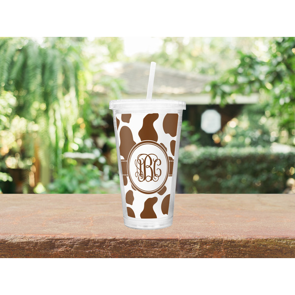 Cow Print Double Wall Tumbler with Straw Lifestyle