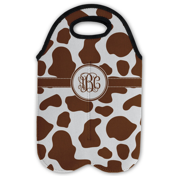 Cow Print Double Wine Tote - Flat (new)