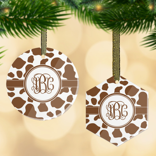 Custom Cow Print Flat Glass Ornament w/ Monogram