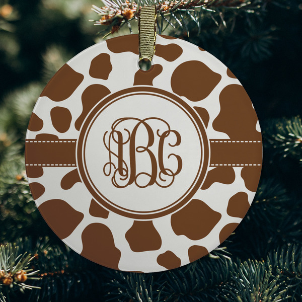 Cow Print Frosted Glass Ornament - Round (Lifestyle)