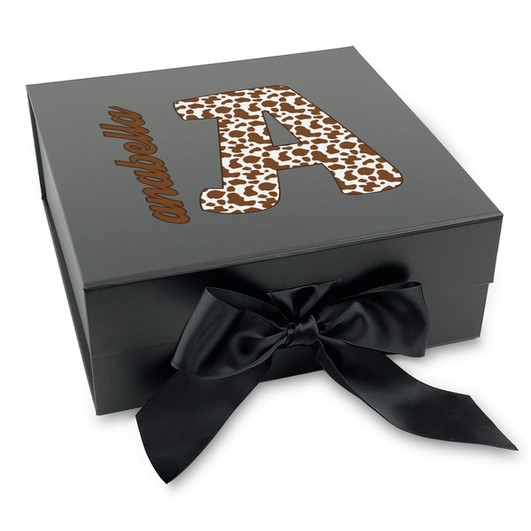 Custom Cow Print Gift Box with Magnetic Lid - Black (Personalized)