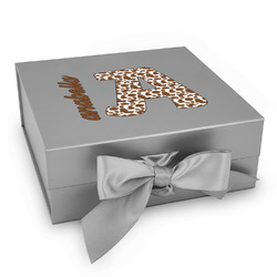 Cow Print Gift Box with Magnetic Lid - Silver (Personalized)