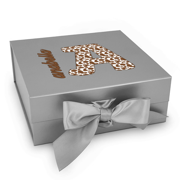 Custom Cow Print Gift Box with Magnetic Lid - Silver (Personalized)
