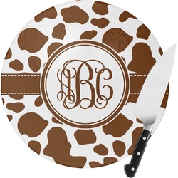 Cow Print Round Glass Cutting Board (Personalized)