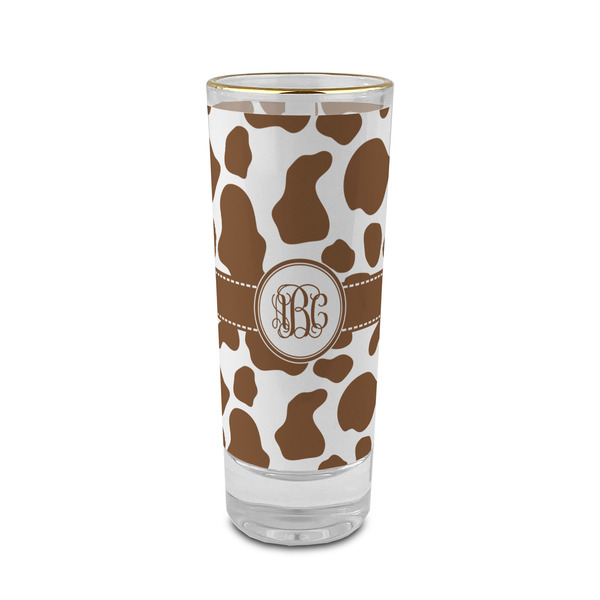 Custom Cow Print 2 oz Shot Glass -  Glass with Gold Rim - Single (Personalized)