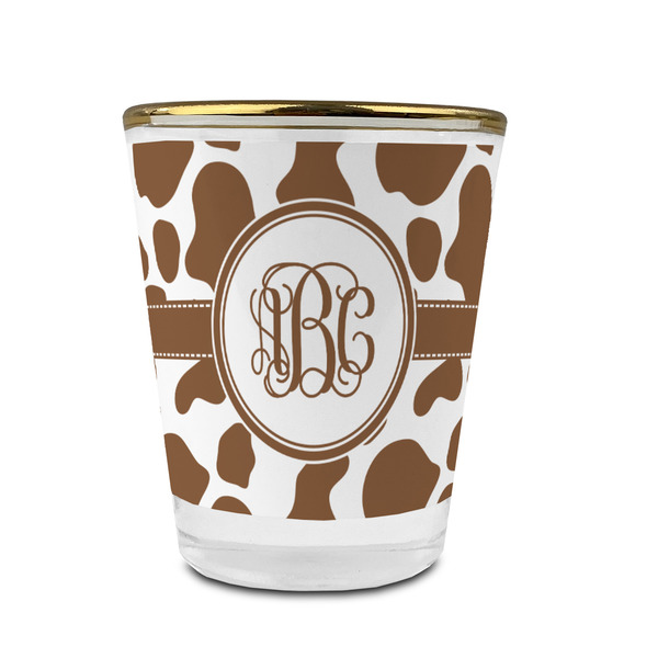 Cow Print Glass Shot Glass - With gold rim - FRONT