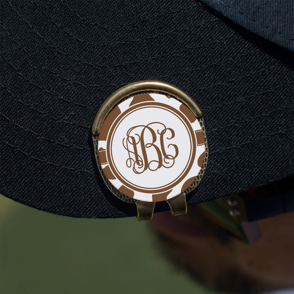 Cow Print Golf Ball Marker Hat Clip - Gold - On Hat