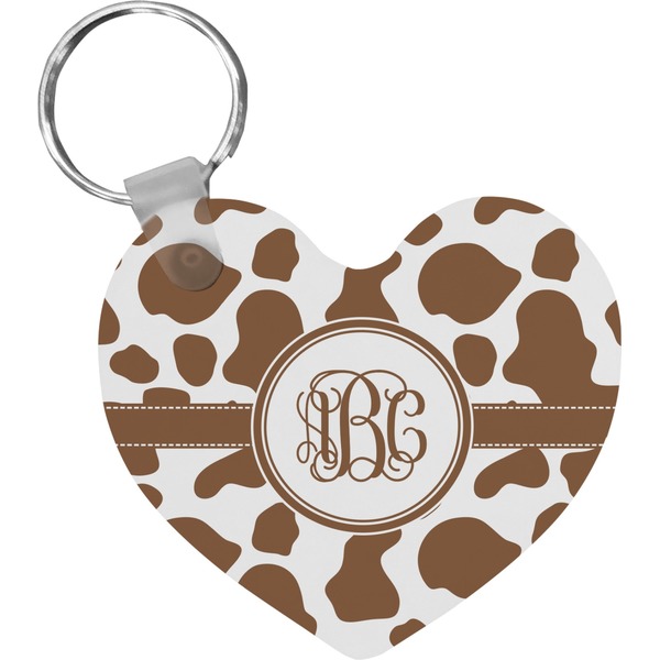 Custom Cow Print Heart Plastic Keychain w/ Monogram
