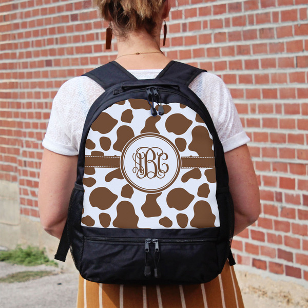 Cow Print Large Backpack - Black - On Back