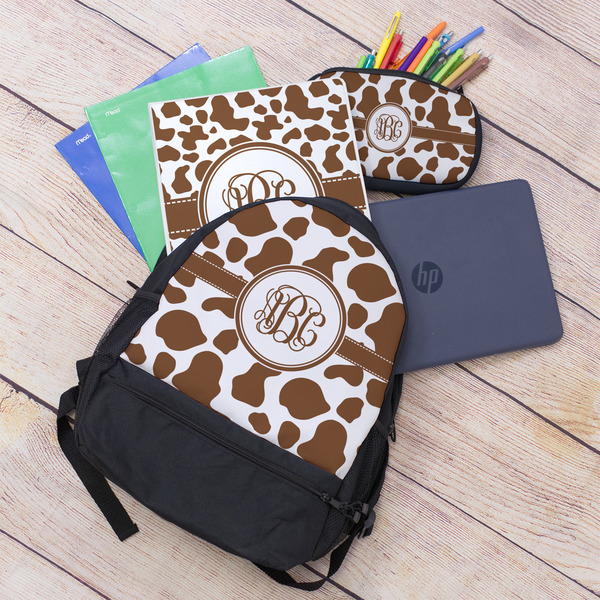 Cow Print Large Backpack - Black - With Stuff