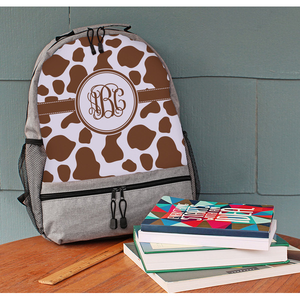 Cow Print Large Backpack - Gray - On Desk