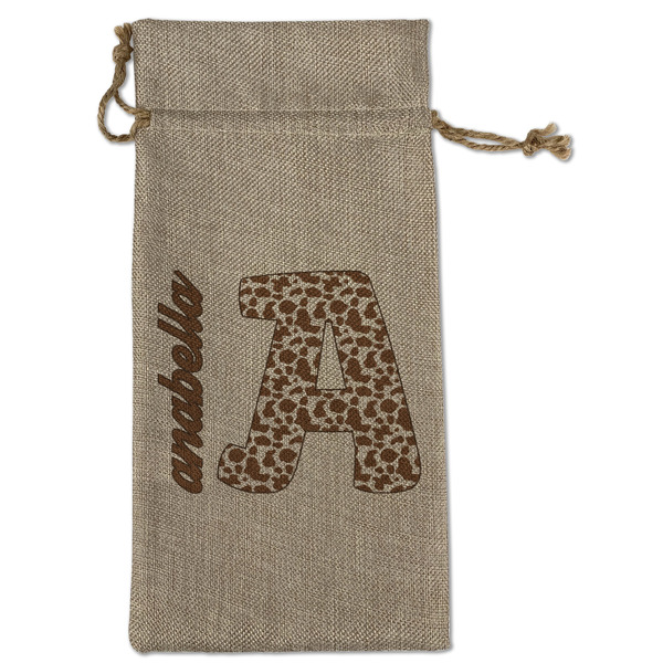 Custom Cow Print Large Burlap Gift Bag - Front (Personalized)