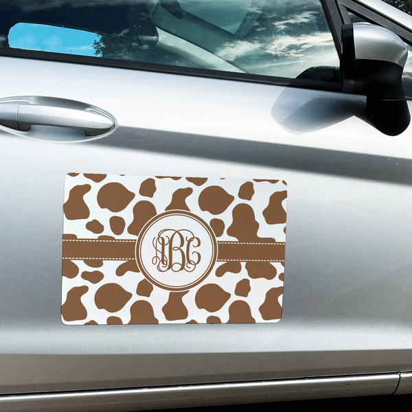 Cow Print Large Rectangle Car Magnets- In Context
