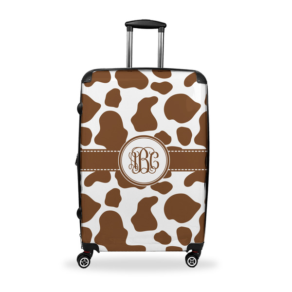 Custom Cow Print Suitcase - 28" Large - Checked w/ Monogram