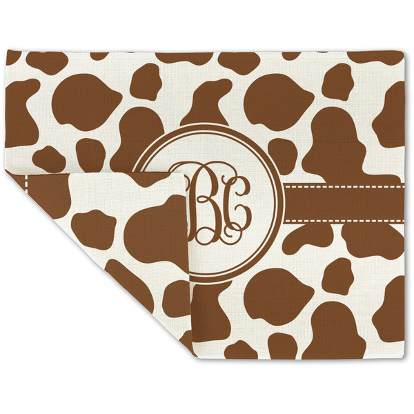 Custom Cow Print Double-Sided Linen Placemat - Single w/ Monogram