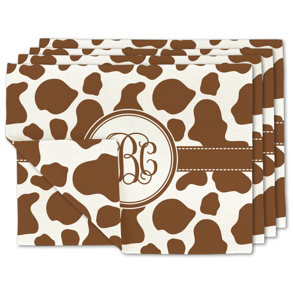 Custom Cow Print Double-Sided Linen Placemat - Set of 4 w/ Monogram
