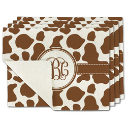 Cow Print Single-Sided Linen Placemat - Set of 4 w/ Monogram