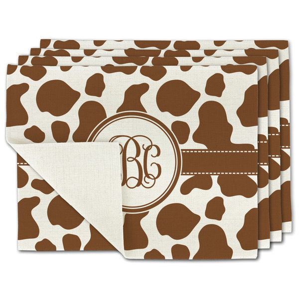 Custom Cow Print Single-Sided Linen Placemat - Set of 4 w/ Monogram